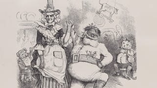 Eine Karikatur mit dem Weihnachtsmann aus dem Jahr 1880.