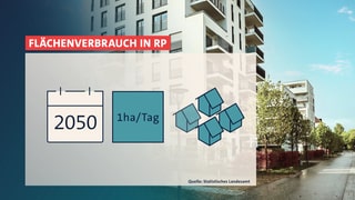 Eine Grafik stellt dar, dass 2050 in RLP maximal ein Hektar Fäche pro Tag versiegelt werden soll