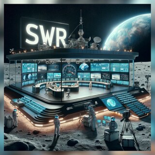KI-Generiertes Bild eines SWR-Studios auf dem Mond