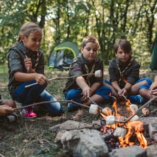 Pfadfinder rösten Marshmallows am Lagerfeuer (Symbolbild)