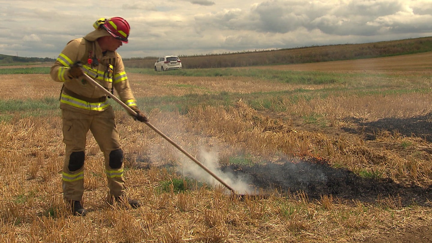 In Udenheim in Rheinhessen haben Feuerwehrleute die Bekämpfung von Flächenbränden geübt.