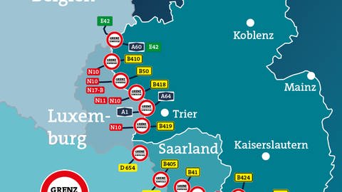 Mögliche Standorte von Grenzkontrollen an Straßen zwischen Rheinland-Pfalz und dem Ausland