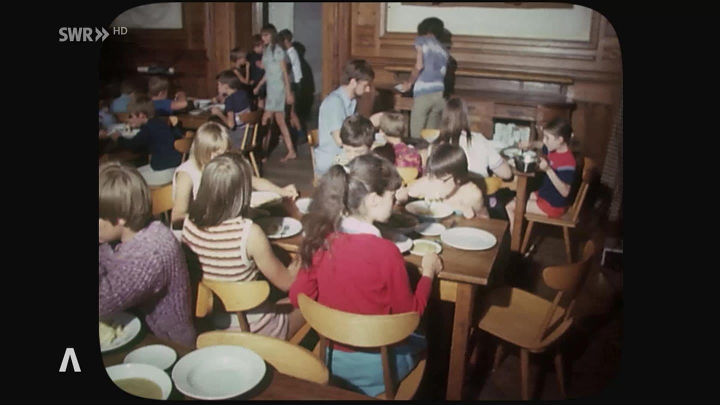 Altes Video von Kindern beim Essen in einer Jugendherberge