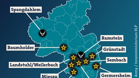 Die US Army ist mit acht und die Air Force mit zwei Standorten in RLP vertreten. 