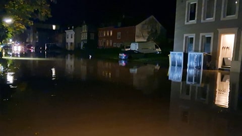 Der Sturm Kirk brachte Rheinland-Pfalz viel Wind und Regen. In Bollendorf gab es deshalb eine Überschwemmung.