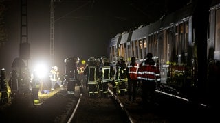 Ein Regionalexpress ist in der Nähe der Grenze zu Rheinland-Pfalz entgleist. Die Bahnstrecke musste gesperrt werden.