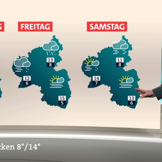 Wettermoderator Stefan Laps steht vor der Wetterkarte