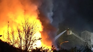 Großbrand einer Lagehalle in Neuwied Heimbach-Weis: Die Feuerwehr im Einsatz.