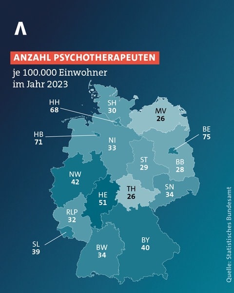 Grafik: So viele Therapeuten je 100.000 Einwohner gibt es in Deutschland