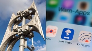 Montage: Sirenen und Handy-Warn-Apps. Warntag in Rheinland-Pfalz