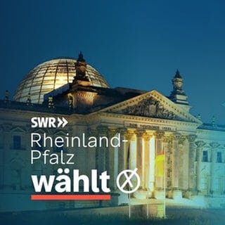 Bundestagswahl 2025: Reichstag in berlin mit Schriftzug "Rheinland-Pfalz wählt" als Symbolbild