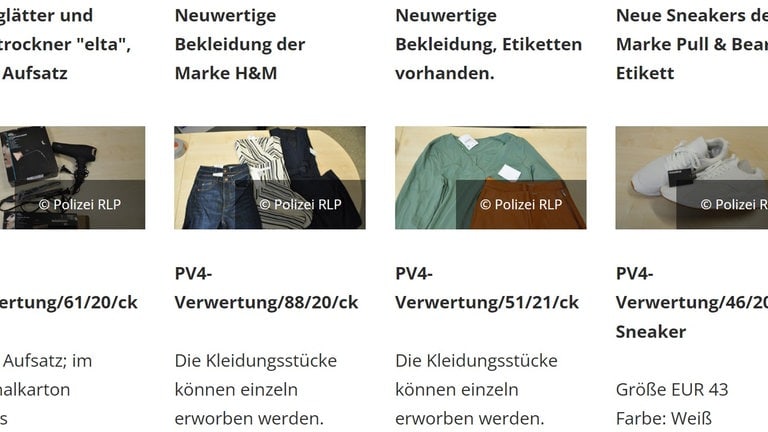 Die Auswahl ist riesig beim Online-Asservaten-Shop der Polizei Kaisersalutern. 