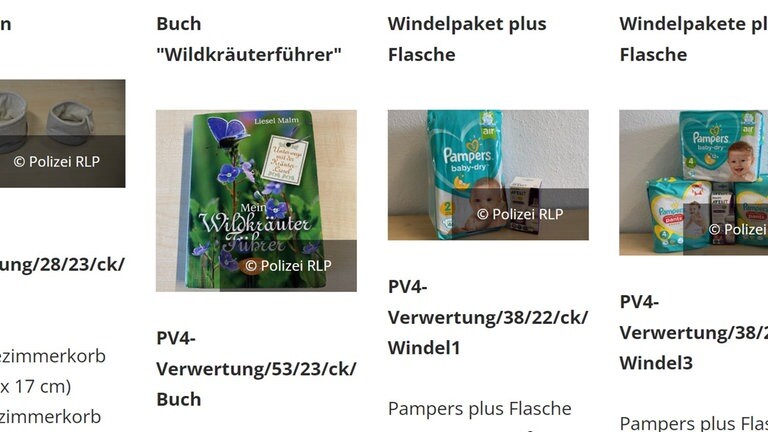 Für den Nachwuchs bei der Polizei Kaiserslautern. Auch Baby-Windeln sind im Online-Asservaten-Shop zu haben. 