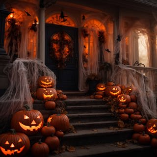 Eingang zu einem Halloween Horrorhaus 