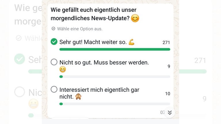 Umfragen im WhatsApp-Kanal des SWR Studio Kaiserslautern.