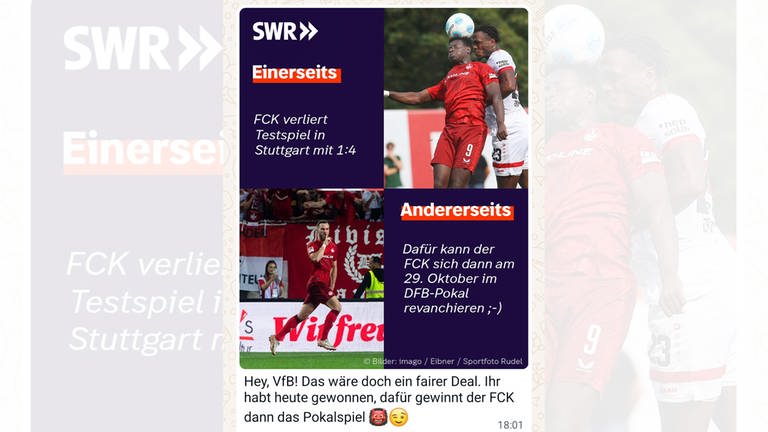 FCK-Inhalte im WhatsApp-Kanal des SWR Studio Kaiserslautern.