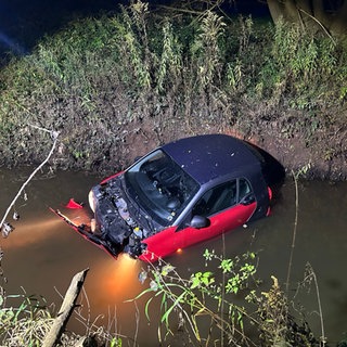 Ein 19-Jähriger ist mit seinem Auto bei Dietrichingen in einem Flussbett gelandet.