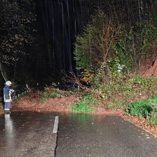 Die Feuerwehr hat am späten Dienstagabend die Straße zwischen Battweiler und Reifenberg wegen eines Hangrutsches gesperrt. 