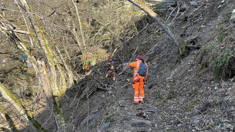 Felssicherer bei der Sicherungsarbeit in einem Steilhang