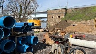 Baustelle für den Neubau der Pfaffendorfer Brücke in Koblenz