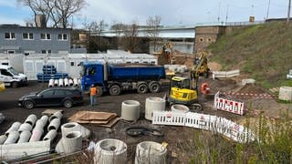 Baustelle für den Neubau der Pfaffendorfer Brücke in Koblenz