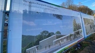 Bild am Bauzaun des Kurgartens: geplante neue Anlage im Kurpark von Bad Neuenahr-Ahrweiler. 