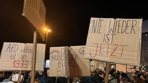 Etwa 4.000 Menschen gingen in Simmern im Februar 2024 auf die Straße. Mit Schildern und Transparenten protestierten sie gegen eine AfD-Veranstaltung, die zeitgleich in der Hunsrückhalle stattfand
