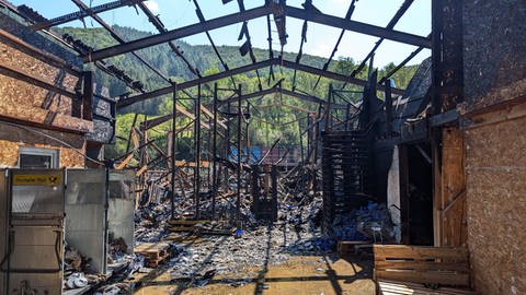 Eine abgebrannte Lagerhalle in Hönningen