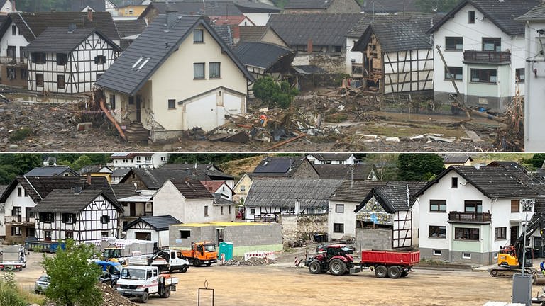 Schlud kurz nach der Flut 2021 und heute 2023