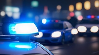 Blaulicht auf einem Polizeiwagen - sie fahndet nach einem Messerangriff in Dierdorf nach einem Mann.