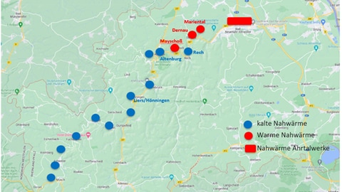 Übersichtskarte über das Nahwärmenetz im Ahrtal