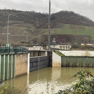 Nach der Havarie ist an der Mosel-Schleuse in Müden ein Provisorium eingesetzt worden. Die Reparatur wird langwierig und vemutlich monatelang dauern.