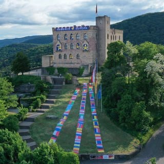 Flaggen europäischer Länder vor dem Hambacher Schloss