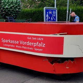 Ein beschädigter Umzugswagen am Rande des Brezelfestes in Speyer (Quelle: SWR)