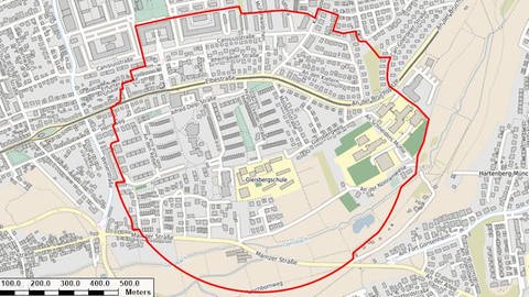 Skizze des betroffenen Bereichs, der aufgrund einer Bomebentschärfung in Mainz-Gonsenheim evakuiert werden muss.