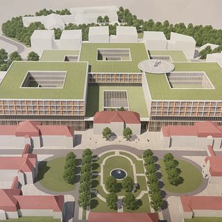Eine Zeichnung der wichtigen neuen Gebäude auf dem Gelände der Mainzer Unimedizin