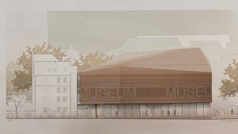 Eine Visualisierung des Siegermodell des Architektur-Wettbewerbes für den Neubau des Gutenberg-Museums