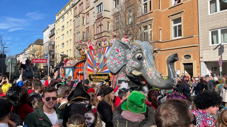 Elefanten und Giraffen - alles mit dabei beim Rosenmontagszug in Mainz. 