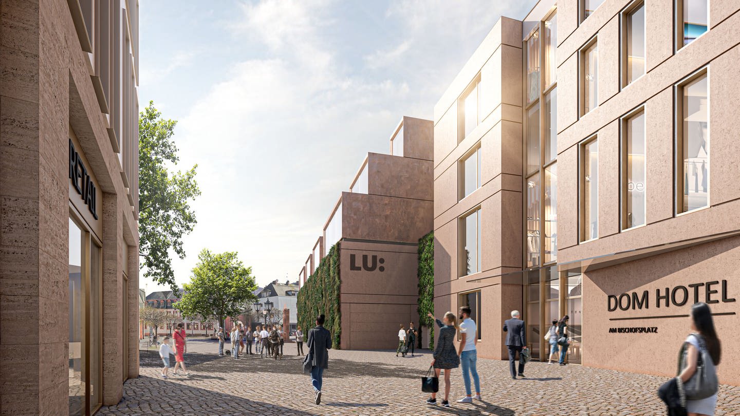 das Modell für das neue Einkaufszentrum an der Mainzer Ludwigstraße zeigt ein Hotel