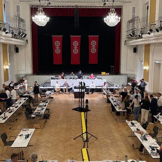 Da das Mainzer Rathaus aktuell umgebaut wird, tagt der Stadtrat im Schloss in der Nähe des Rheins.