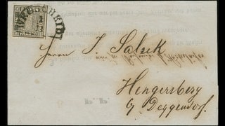 Diese Briefmarke, der sogenannte "Schwarze Einser", gilt als die erste und älteste deutsche Briefmarke. Sie wird jetzt in Wiesbaden versteigert.