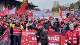 Viele Beschäftigte der Metall- und Elektroindustrie sind dem Aufruf der IG-Metall zur Demonstration in Mainz gefolgt.