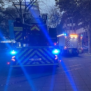 Einsatzfahrzeuge von Feuerwehr und Polizei stehen in der Wormser Fußgängerzone. Es gab Hinweise, dass in einer Wohnung explosives Material gefunden wurde