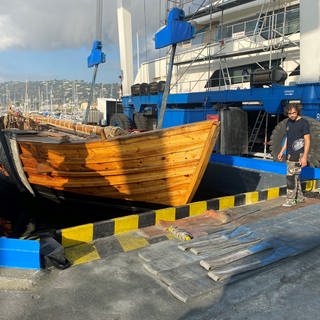 Das Römerschiff "Bissula" liegt jetzt im alten Hafen von Cannes. Von hier aus starten die Trierer Wissenschaftler zu Testfahrten. 