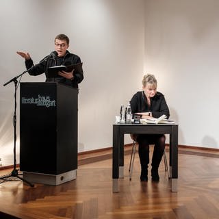 Literaturhaus Stuttgart: Sprecher Johannes Wördemann, Anja Brockert und Michael Köhlmeier (v.l.n.r.)