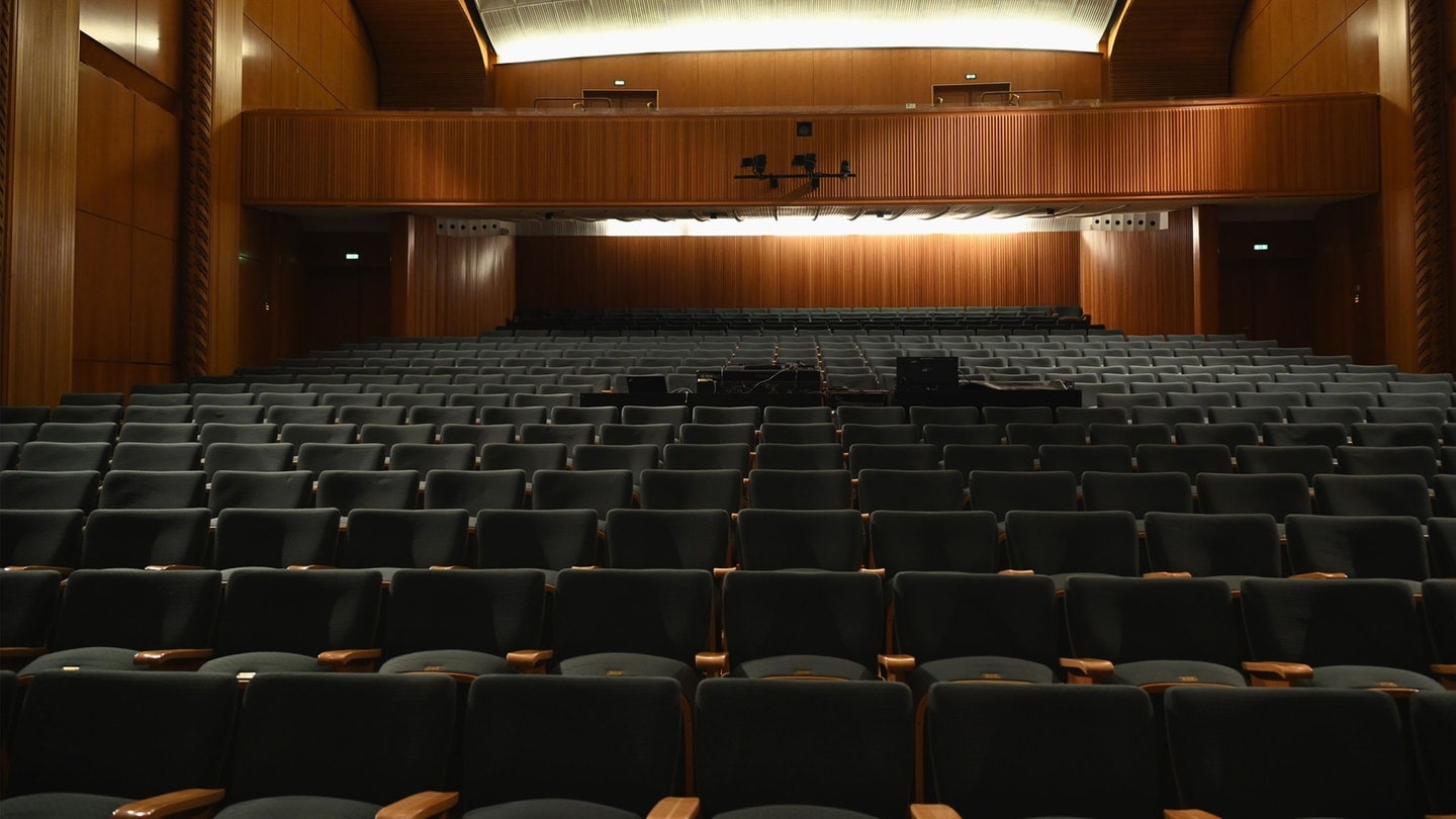 Stuhlreihen im Theater und Konzertsaal.