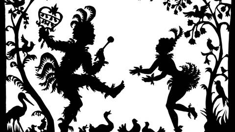 Lotte Reiniger: Scherenschnitt mit Papageno und Papagena