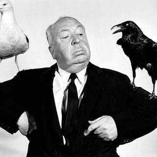 Alfred Hitchcock mit Vögeln