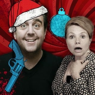 Bastian Pastewka und Annette Frier auf dem Bild zum Comedy-Adventskalender "Tod unter Lametta"