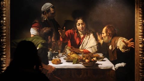 Caravaggio: Das Abendmahl in Emmaus (1601) in der großen Caravaggio-Ausstellung 2010 (Rom)